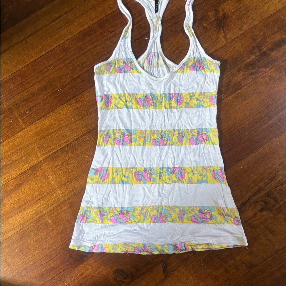 Striped White and Floral Tank Top